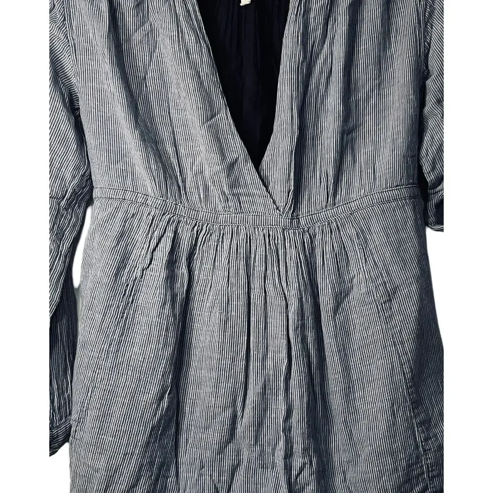 Free People Top Womens Size S Blue White Cotton Relaxed Pullover Boho Peplum